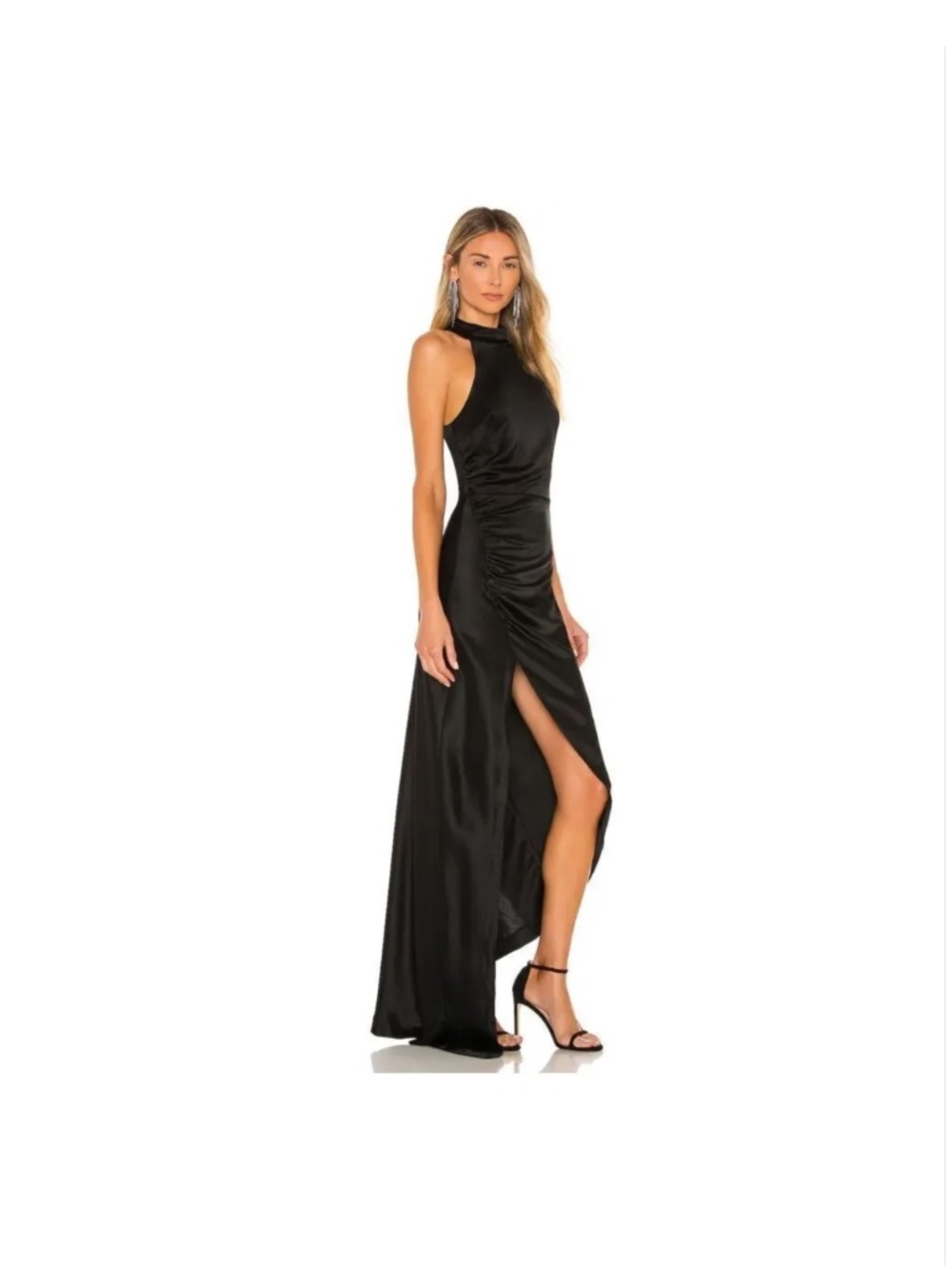 Retrofete Women’s Mock Neck Ruched Slit Little Black Dress Large Anthropology